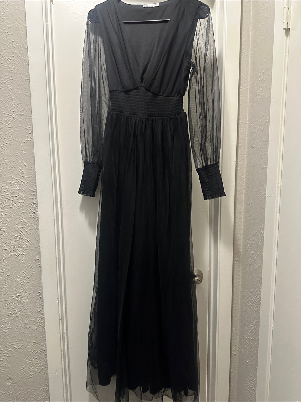 Baltic Born Black Sheer-Sleeve Maxi Dress